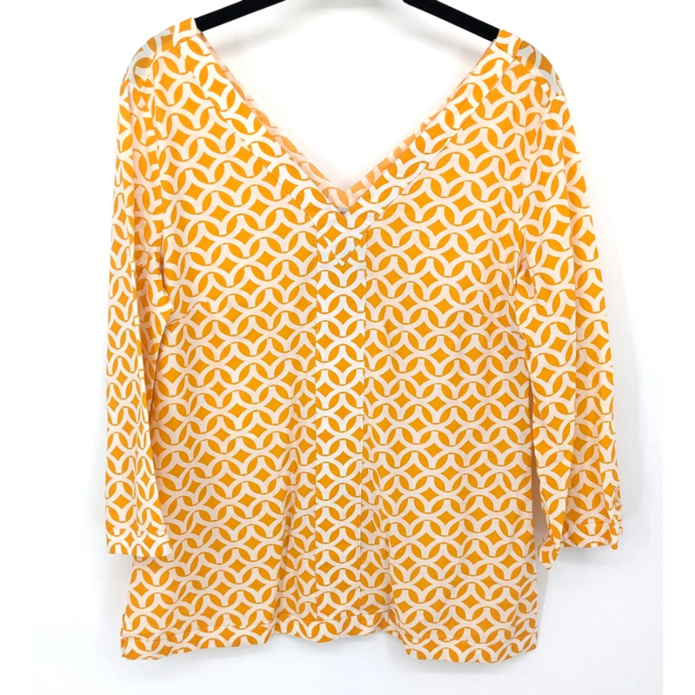 Peter Millar‎ Blouse Womens Small Yellow Geometric V Neck Pullover Top Shirt